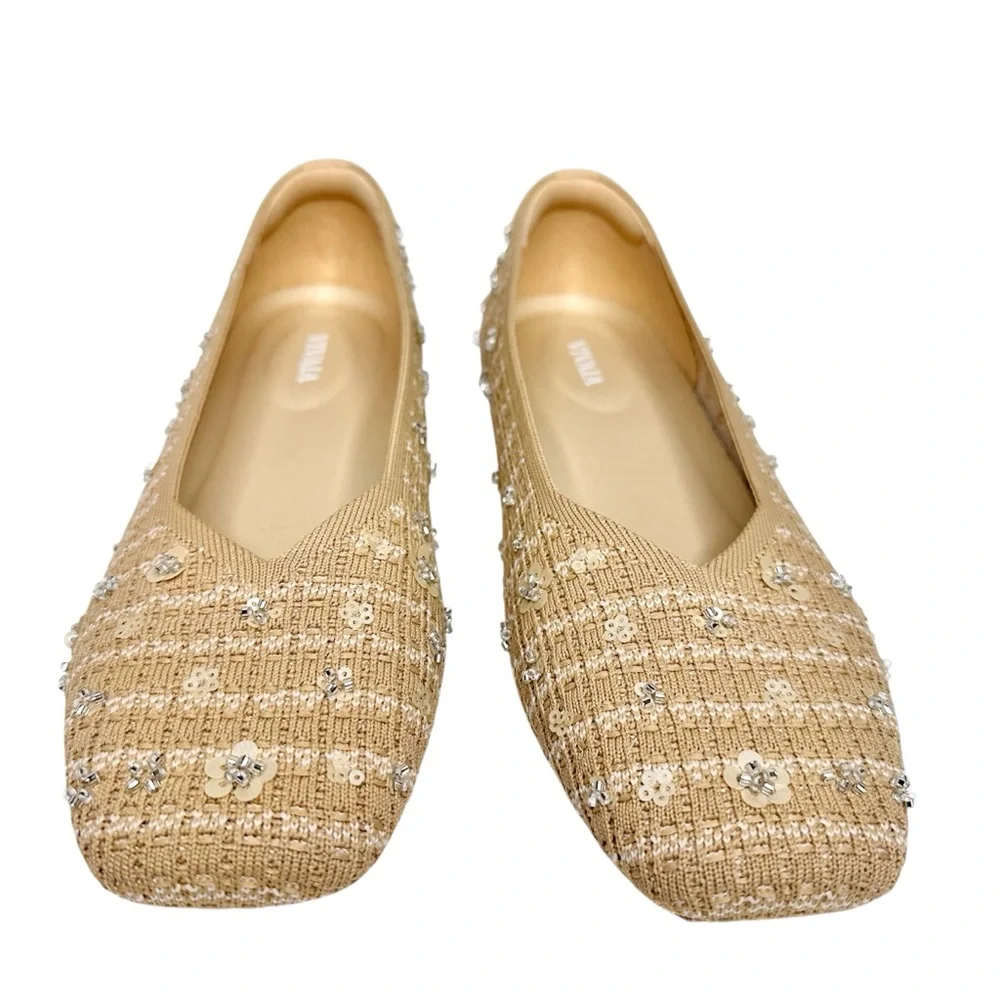 NEW Vivaia Square-Toe V-Cut Flats (Margot 2.0) Ballet Natural Linen SZ 9 - Picture 4 of 14